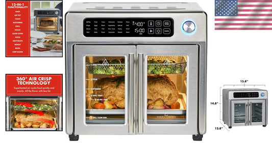 Multi-Cooking French Door Air Fryer & Toaster Oven - 24 Presets, 7 Accessories