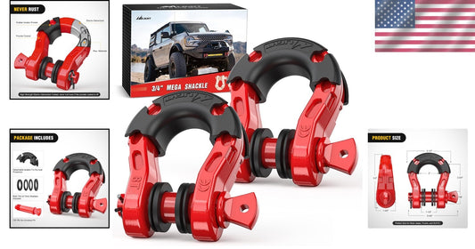 Premium 3/4" Mega D-Ring Shackles with 7/8" Pin- Ideal for Off-Road Recovery