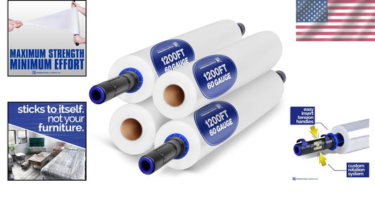 15" Plastic Stretch Film Wrap with Extended Handles - 1200ft Heavy-Duty Pack