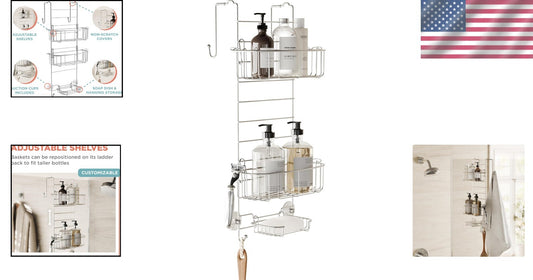 Adjustable Shower Caddy Organizer in Durable Stainless Steel - Fits Most Doors