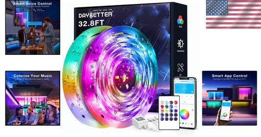 Flexible 32.8 ft Smart LED Strip Lights with Music Sync & Alexa Compatibility