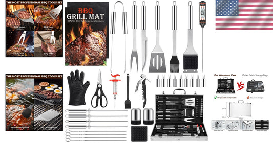 34-Piece BBQ Tool Set: Durable Stainless Steel Grilling Accessories Gift Set