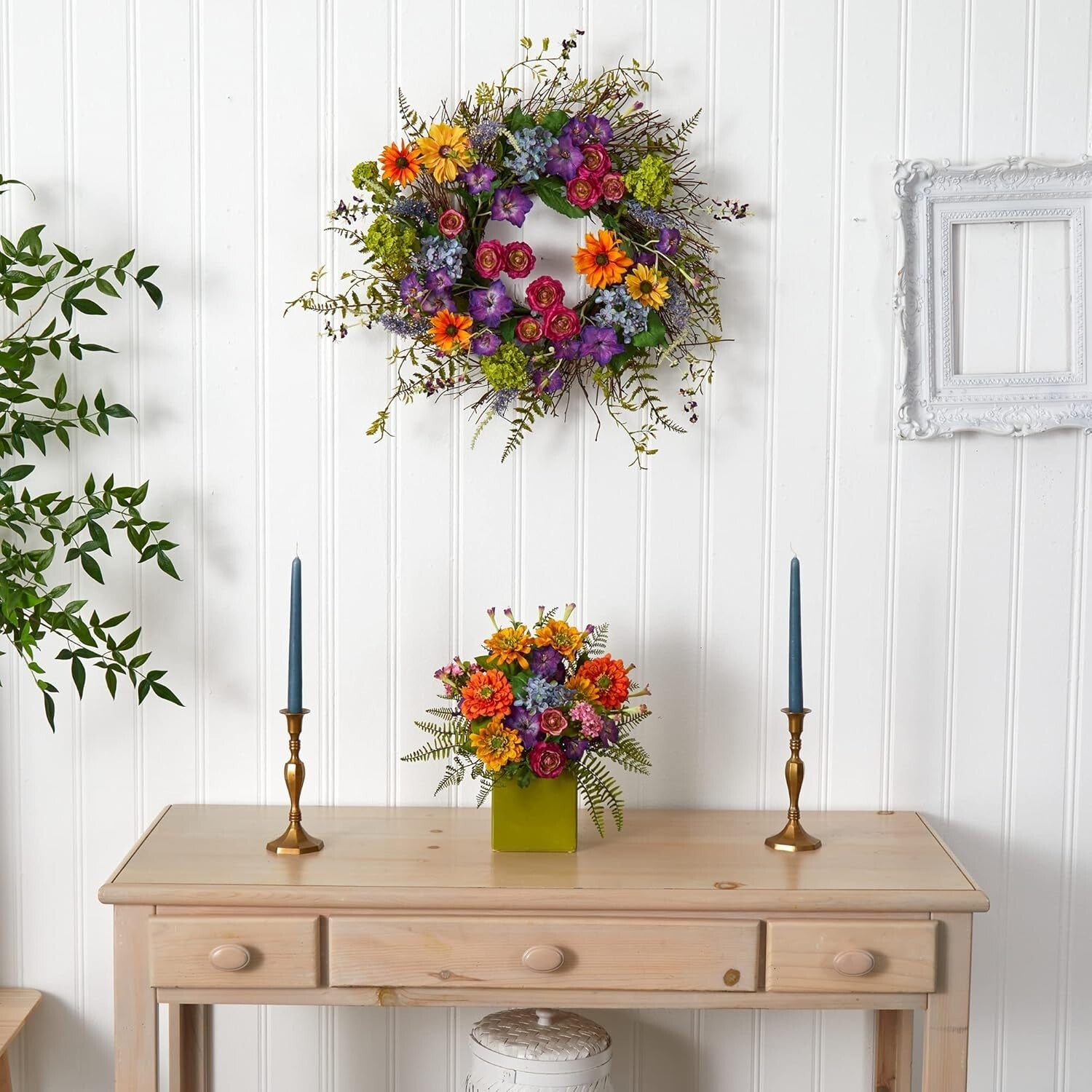 Charming 24-Inch Spring Wreath with Faux Blooms – Ideal Home and Gift Decor