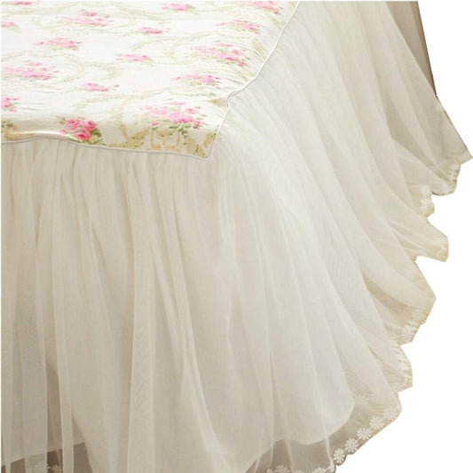Chic Full Bed Skirt with 18 Inch Drop - Ruffled Cotton Lace & Floral Design