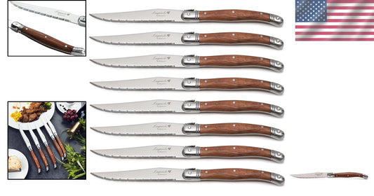 Elegant 8-Piece Steak Knife Set with Wood Handles - Gift-Ready & Dishwasher Safe