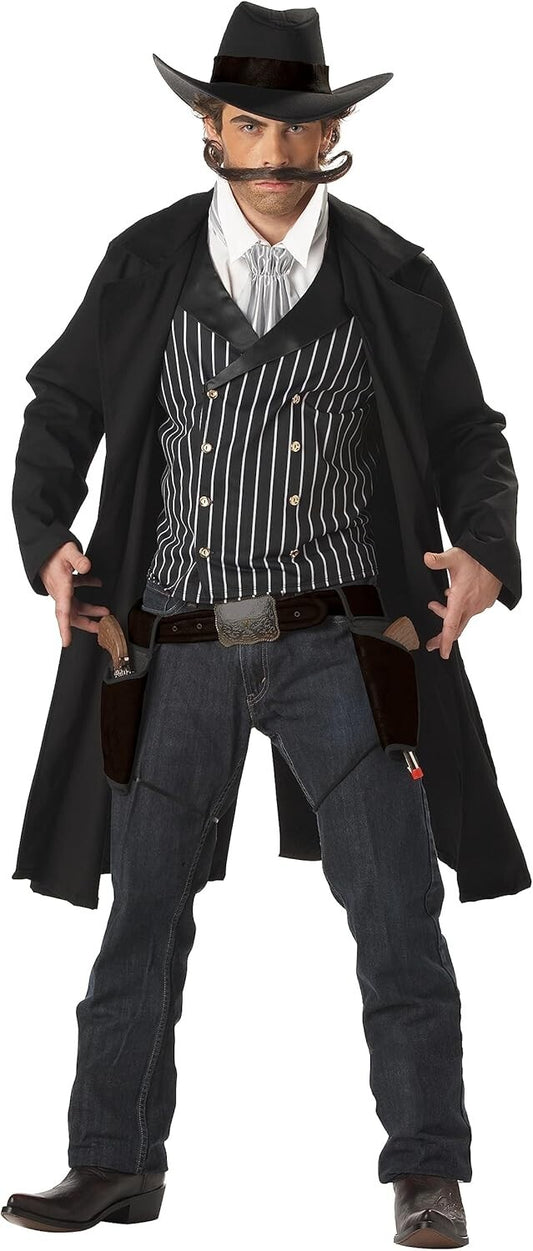 Classic Men’s Western Gunfighter Costume: Duster, Vest, Hat & Holsters Included