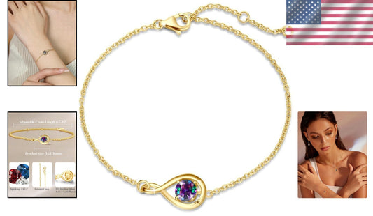 Adjustable 925 Silver Infinity Bracelet with Alexandrite - Perfect Gift for Her