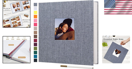 Chic Gray Linen Photo Album 13.2x12.8 Inches – Ideal for Gifting & Scrapbooking