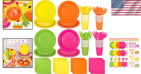 Ultimate Neon Party Supplies - 350 Count Dinnerware for Effortless Celebrations