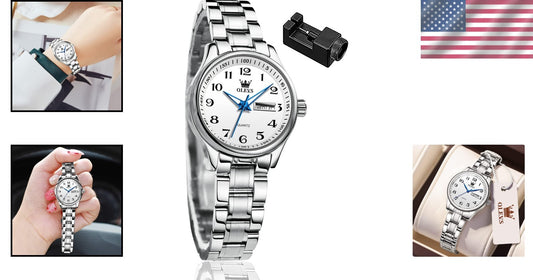 Elegant Women's Stainless Steel Waterproof Watch - Gold & Silver Large Dial