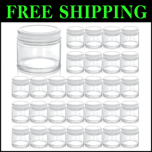 Portable 30-Pack Glass Jars with Airtight Lids & 2 Oz Capacity for DIY & Storage