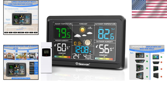 Multi-Channel Wireless Thermometer with Clock and Adjustable Brightness for Home