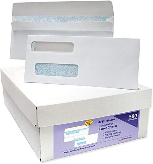Bulk Box of 500 Classic Double Window Check Envelopes - Secure & Compliant