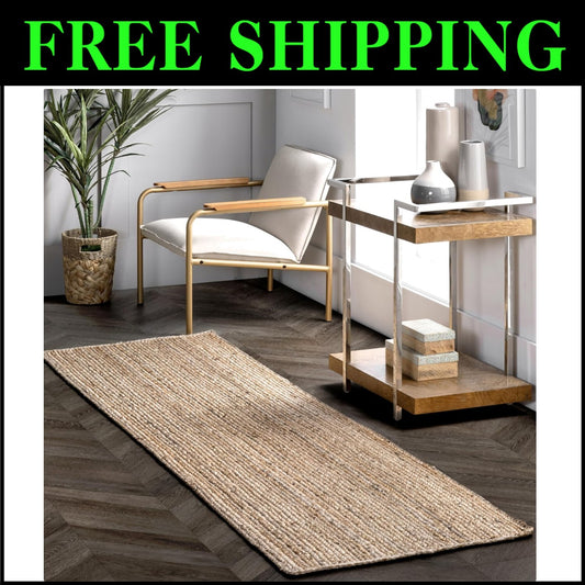 Durable 2x6 Natural Fiber Jute Runner Rug - Ideal for High Traffic Areas