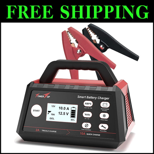 Portable Smart Battery Charger 10A - LCD, 8-Stage Charging & Safety Features