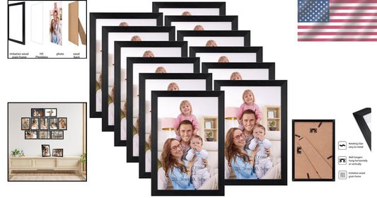 Elegant 8x12 Black Glossy Picture Frame Set - 12 Pack for Stylish Displays