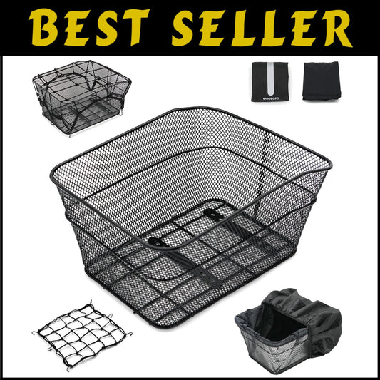 Reflective Metal Rear Bike Basket with Dual Rainproof Covers & Sturdy Support