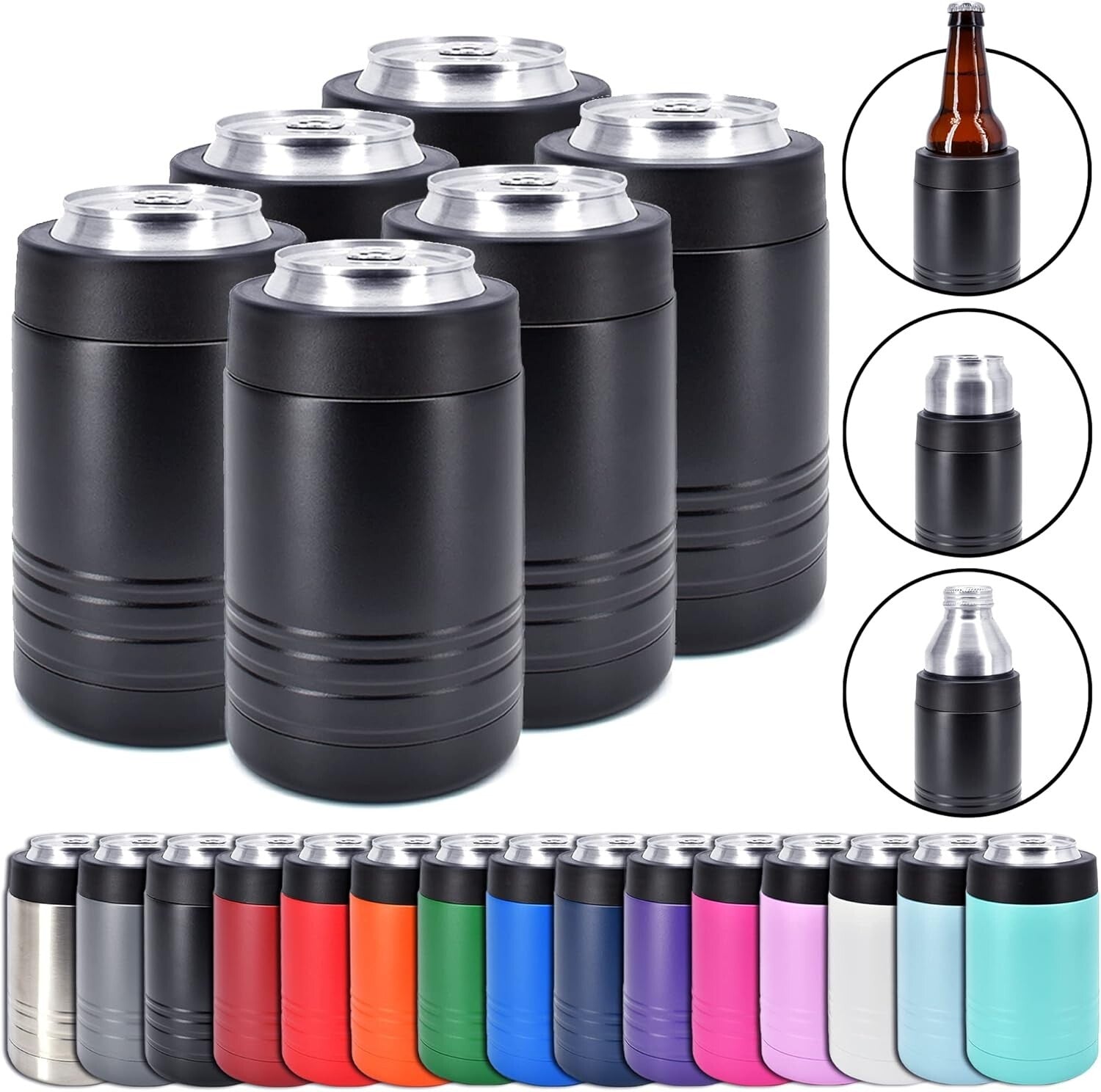 Double Wall Insulated Beverage Holders - 12 oz Can & 16 oz Bottle, 6 Pack