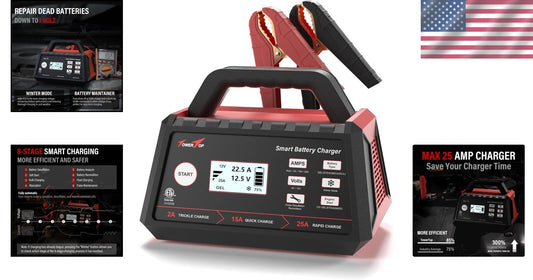 Smart 12V Car Battery Charger: 25A Fast Charging & Maintenance for All Batteries