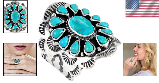 Customizable 925 Sterling Silver Ring with Genuine Turquoise - Radiant Gemstone