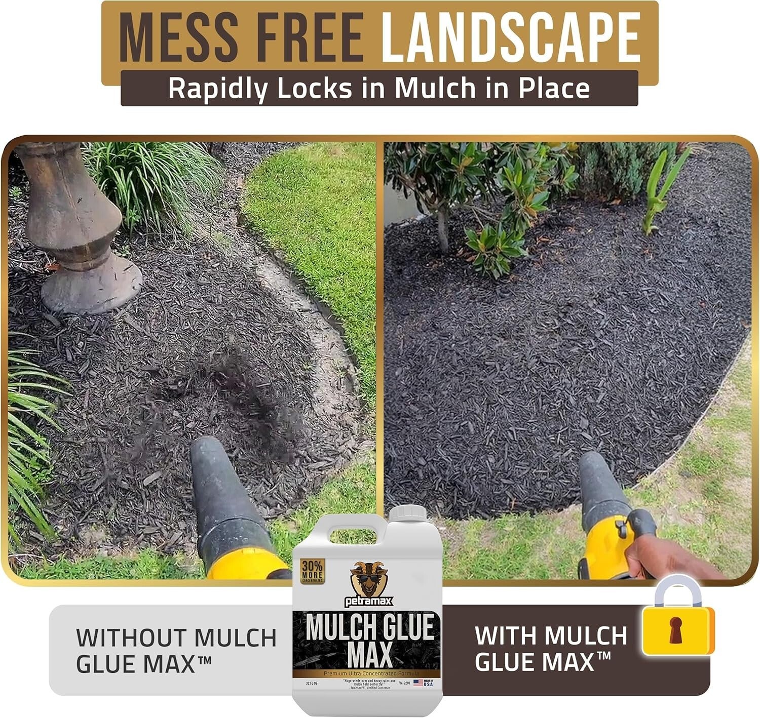 Concentrated Landscape Rock and Mulch Glue - Pet Safe & Durable, 64oz Pack