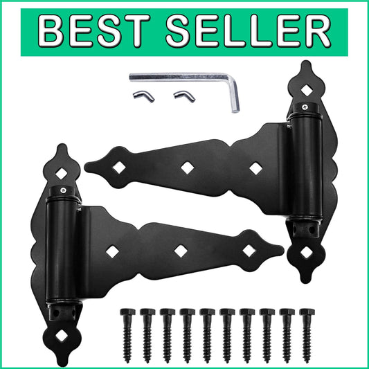 8” Adjustable T-Strap Self-Closing Hinge for Lightweight Wood Gates - 2 Pack