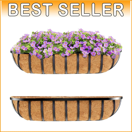 Classic 30” Window Box Deck Railing Planter with Natural Coco Liners - Set of 2