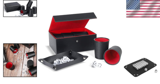 Elegant Leather Dice Game Set with 6 Cups, 30 Dice, & Travel-Friendly Case