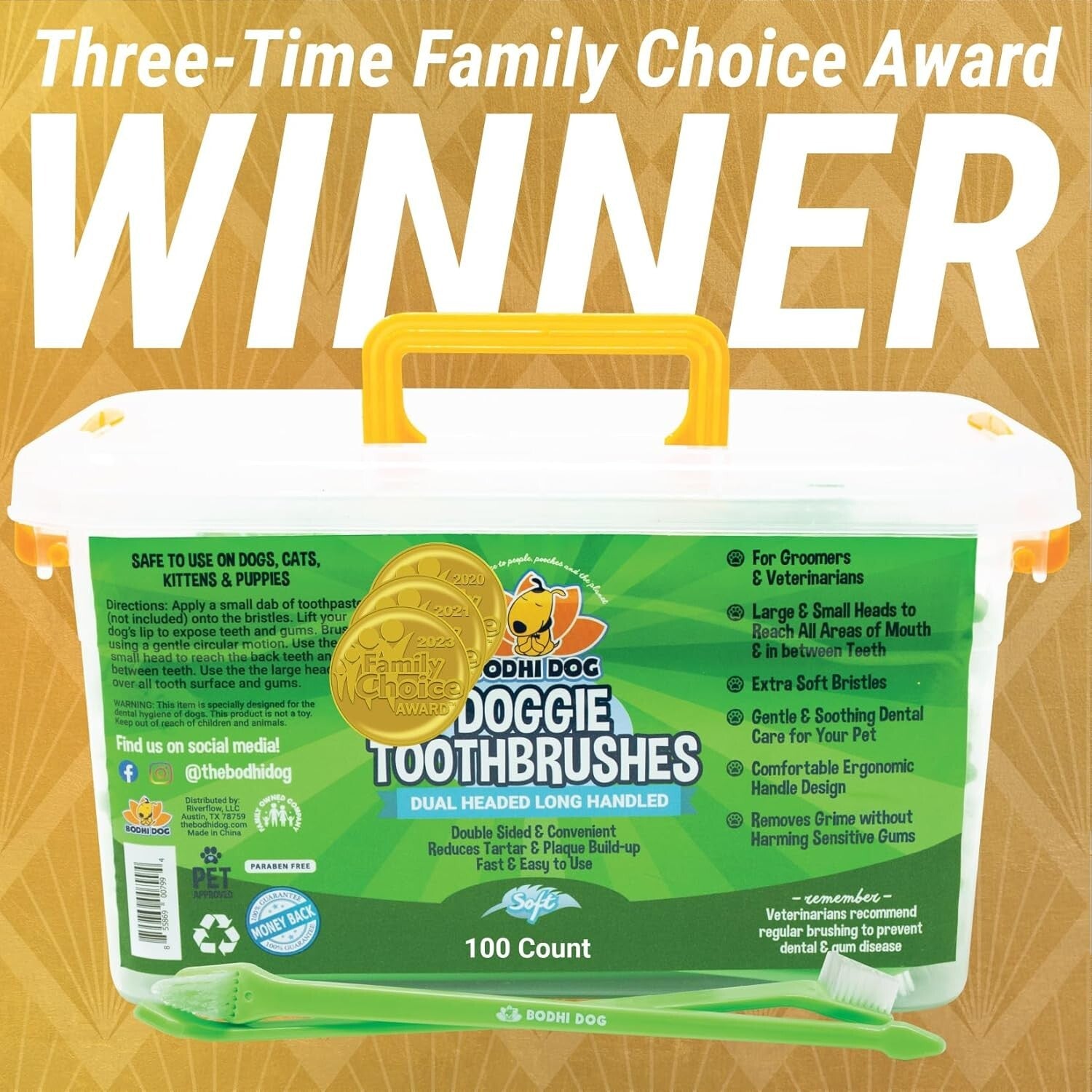 Veterinarian Recommended Dual-Headed Toothbrush for Pets - Soft & Safe 100 Pack