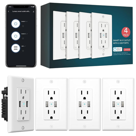 Smart Outlet with USB & Voice Control for Effortless Home Automation - 4 Pack