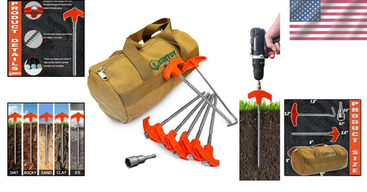 Outdoor Essential: 30 Heavy Duty Screw-In Tent Stakes with Sturdy Storage Bag