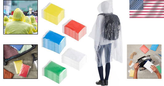 50 Pack Disposable Rainbow Rain Ponchos for Adults - Individually Wrapped