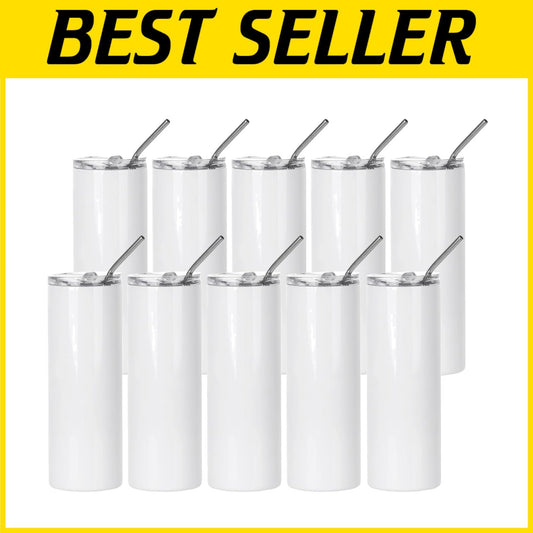 Bulk 10 Pack 20 Oz Insulated Sublimation Tumblers - Perfect for Personalization