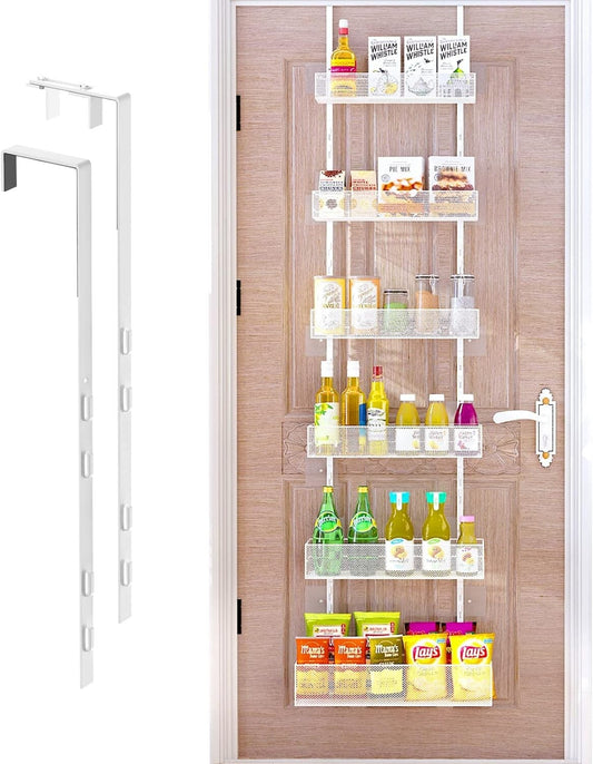 Large Capacity Wall Mounted Pantry Organizer: 6-Tier Storage Solution in White
