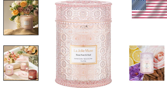 Artisanal 19 Oz Rose Noir Oud Candle - Elegant Glass & Eco-Conscious Design