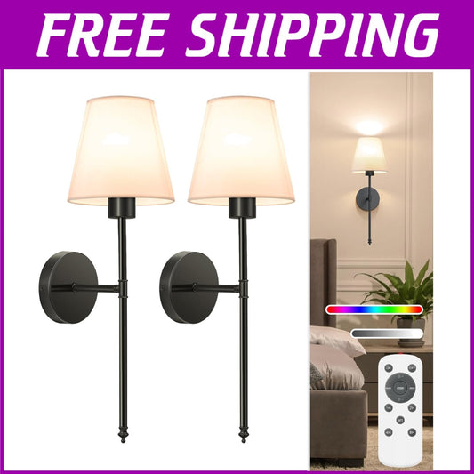 Customizable Battery-Powered Wall Sconces Set of 2 - 10 Colors + Timer Feature