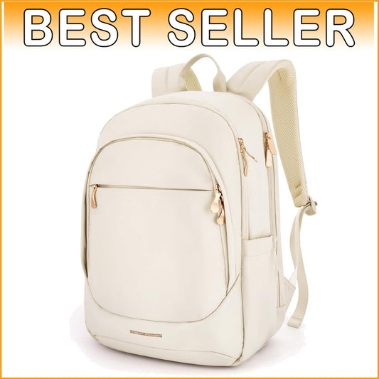 17.3 Inch Laptop Backpack for Women with USB Charging, Water Resistant - Beige