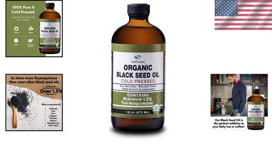 Premium Organic Black Seed Oil in 16oz Glass Bottle - Halal, Vegan, No Additives