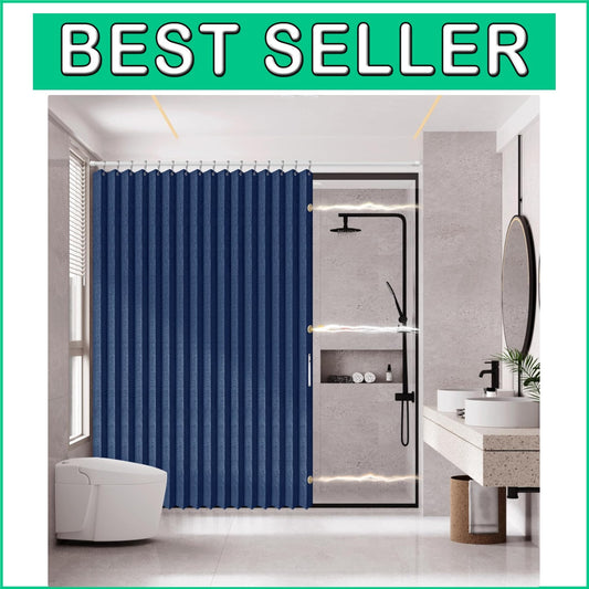 Waterproof Accordion Shower Curtain - Space-Saving Magnetic 1 Panel, Dark Blue