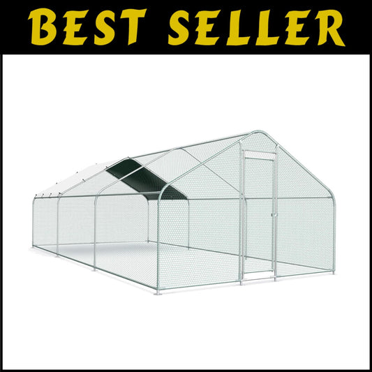 Easy Assembly 10x20FT Metal Poultry Cage with Waterproof Cover for Outdoor Use
