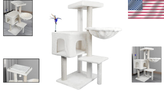 Cozy Condo Cat Tree with Jute Scratching Posts & Hammock - Indoor Use, Beige