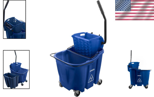 Commercial Mop Bucket with Non-Marking Casters and Side Press Wringer - 35 Quart