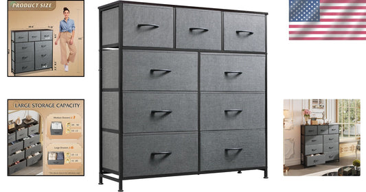 9-Drawer Tall Storage Unit for Bedroom & Entryway - Dark Grey Organized Elegance