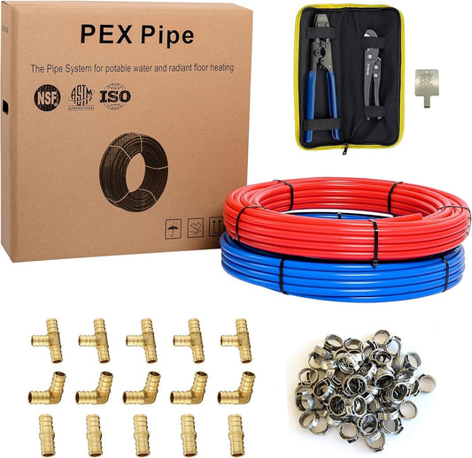 All-in-One PEX-B Tubing Solution: 1/2 Inch Pipes, Crimp Tool & Brass Connectors