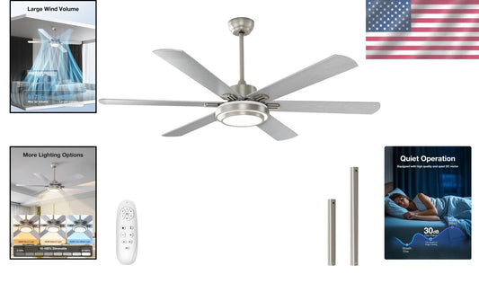 Elegant Ceiling Fan with Lights - 62 Inch, Timer, Remote, Brushed Nickel Finish