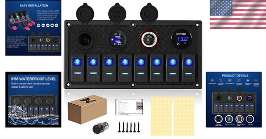 Versatile Waterproof Switch Panel with 8 Rocker Switches and Dual USB Ports