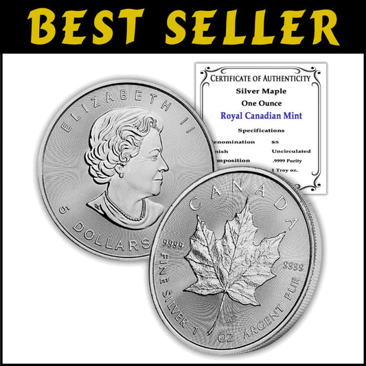 Lustrous Canadian Silver Maple Leaf Coin - $5 Brilliant Uncirculated, 1 Troy Oz