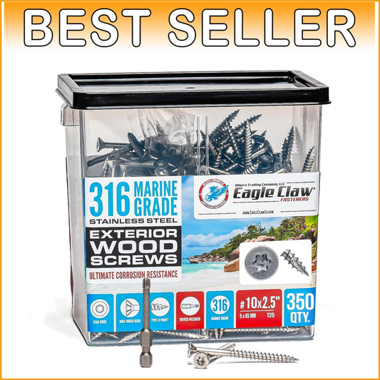 316 Marine Grade Stainless Steel Wood Screws - 2.5 Inch, 350 Pack T25 Star Drive