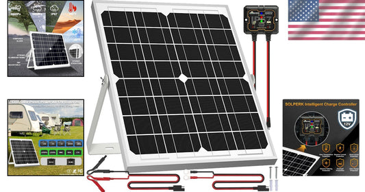 Durable 20W Solar Panel Trickle Charger + Adjustable Bracket for Outdoor Use