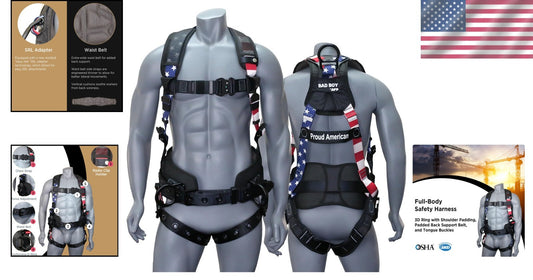 Premium Full-Body Safety Harness with 8" Thick Support Belt & Aluminum D-Rings